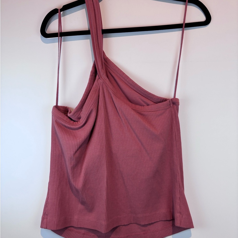 Old Navy Plus 2X One Shoulder Ribbed Tank Top Mauve Pink Built-In Bra - Picture 6 of 11